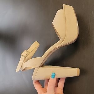 NEW Dream Pairs Cream Suede Chunky Platform Sandals Heels Womens Size 7.5